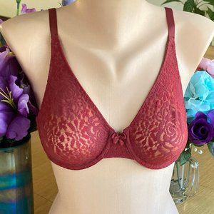 1122 Wacoal 36B Rust Red Halo Lace Molded Underwire Bra  J-Hook  #851205